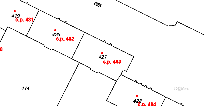 Poruba 483, Ostrava na parcele st. 421 v KÚ Poruba, Katastrální mapa