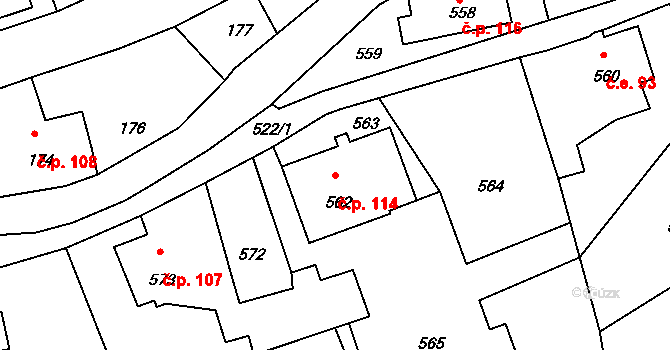 Dolní Chřibská 114, Chřibská na parcele st. 562 v KÚ Dolní Chřibská, Katastrální mapa