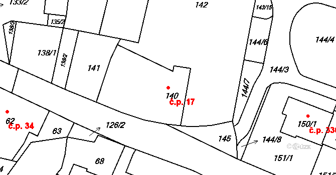 Lípa 17 na parcele st. 140 v KÚ Lípa nad Dřevnicí, Katastrální mapa
