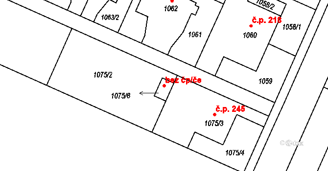Ostrava 43846009 na parcele st. 1075/6 v KÚ Koblov, Katastrální mapa