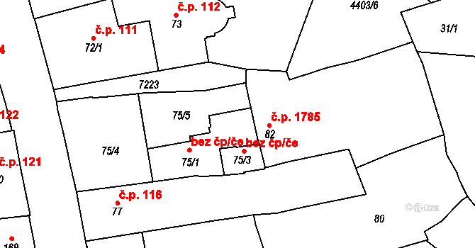 Žatec 47121009 na parcele st. 75/1 v KÚ Žatec, Katastrální mapa