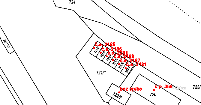 Český Těšín 2186 na parcele st. 721/3 v KÚ Český Těšín, Katastrální mapa