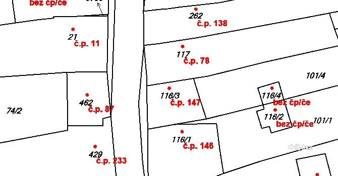 Hradčovice 147 na parcele st. 116/3 v KÚ Hradčovice, Katastrální mapa