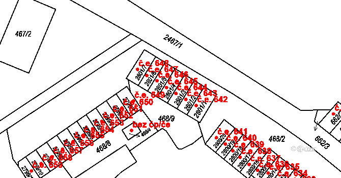 Horní Litvínov 645, Litvínov na parcele st. 2801/4 v KÚ Horní Litvínov, Katastrální mapa