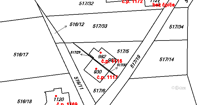 Ládví 1116, Kamenice na parcele st. 982 v KÚ Ládví, Katastrální mapa