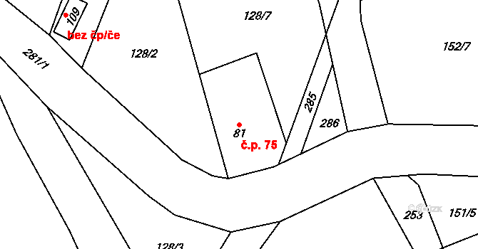 Mladotice 75, Ronov nad Doubravou na parcele st. 81 v KÚ Mladotice nad Doubravou, Katastrální mapa