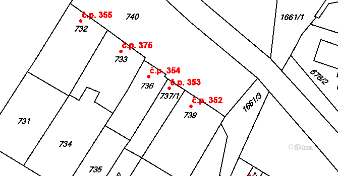 Drnovice 353 na parcele st. 737/1 v KÚ Drnovice u Vyškova, Katastrální mapa