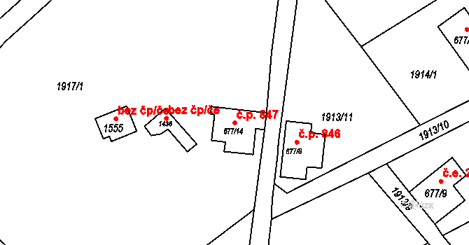 Krásná Lípa 847 na parcele st. 677/14 v KÚ Krásná Lípa, Katastrální mapa