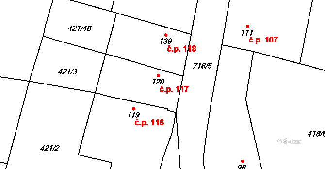 Neuměřice 117 na parcele st. 120 v KÚ Neuměřice, Katastrální mapa