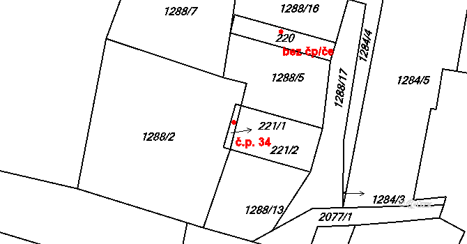 Makov 34, Jistebnice na parcele st. 221/2 v KÚ Makov u Jistebnice, Katastrální mapa