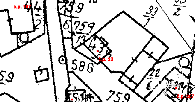 Dlouhá Ves 22 na parcele st. 43 v KÚ Dlouhá Ves u Sušice, Katastrální mapa