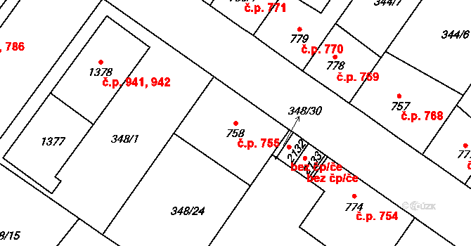 Přeštice 755 na parcele st. 758 v KÚ Přeštice, Katastrální mapa