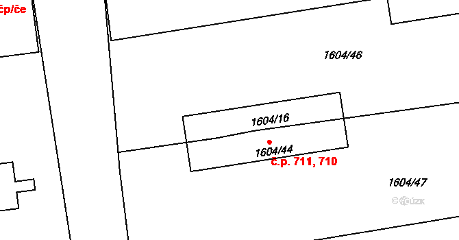 Pražské Předměstí 710,711, Jaroměř na parcele st. 1604/16 v KÚ Jaroměř, Katastrální mapa