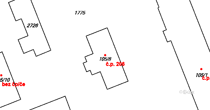 Opatovice nad Labem 206 na parcele st. 105/8 v KÚ Opatovice nad Labem, Katastrální mapa