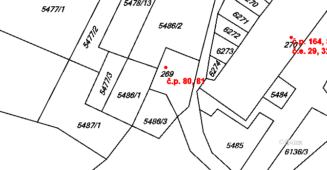 Sidonie 19, Brumov-Bylnice na parcele st. 269 v KÚ Sidonie, Katastrální mapa