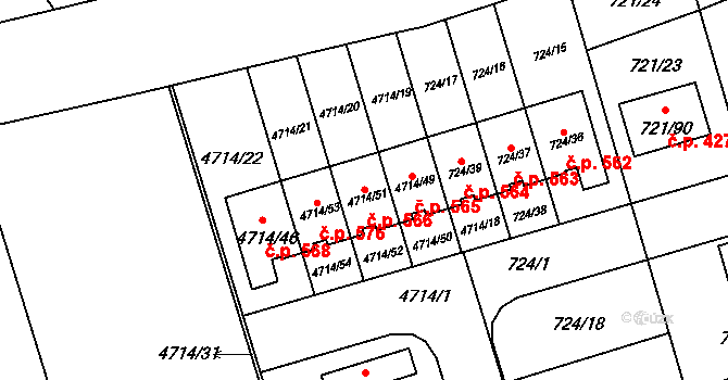 Syrovice 566 na parcele st. 4714/51 v KÚ Syrovice, Katastrální mapa