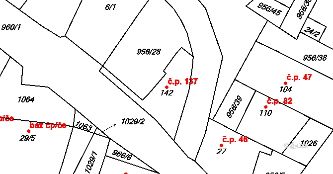 Libčeves 137 na parcele st. 142 v KÚ Libčeves, Katastrální mapa