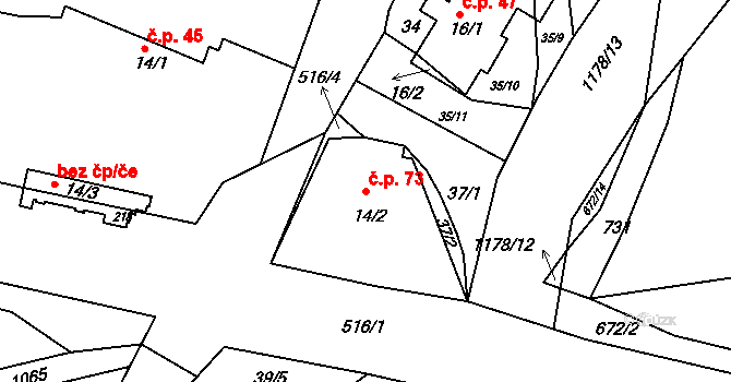 Čestice 73 na parcele st. 14/2 v KÚ Čestice u Častolovic, Katastrální mapa