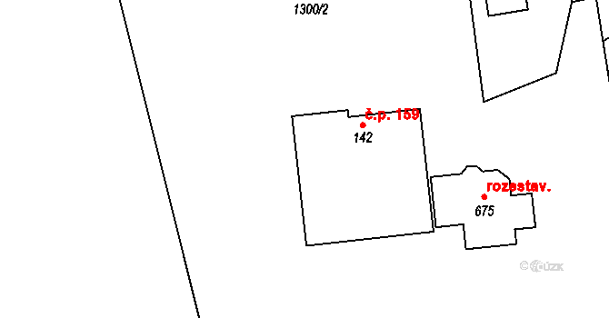 Prostřední Lánov 159, Lánov na parcele st. 142 v KÚ Prostřední Lánov, Katastrální mapa