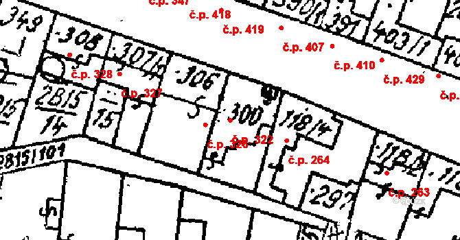 Kostice 322 na parcele st. 300 v KÚ Kostice, Katastrální mapa