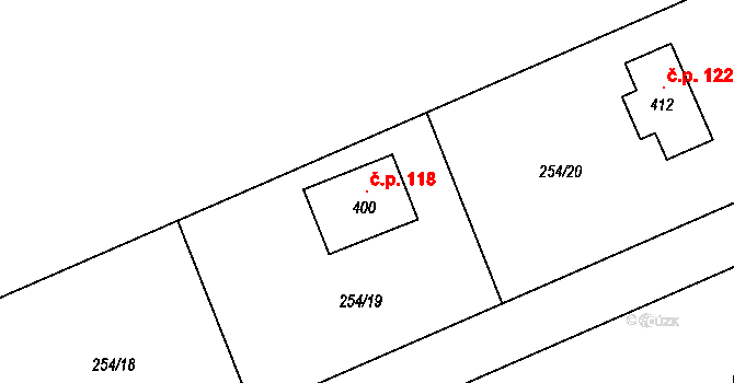 Hatě 118, Skuhrov na parcele st. 400 v KÚ Skuhrov pod Brdy, Katastrální mapa