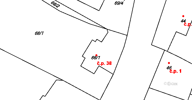 Rychlov 38, Bystřice pod Hostýnem na parcele st. 66/1 v KÚ Rychlov u Bystřice pod Hostýnem, Katastrální mapa
