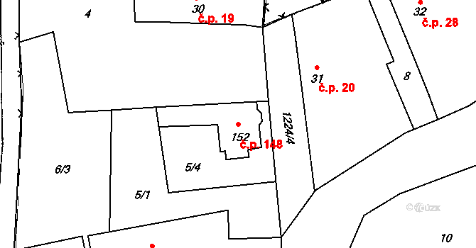 Mantov 148, Chotěšov na parcele st. 152 v KÚ Mantov, Katastrální mapa
