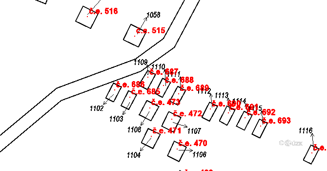 Štítary 688 na parcele st. 1110 v KÚ Štítary na Moravě, Katastrální mapa
