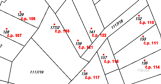 Jíkev 121 na parcele st. 139 v KÚ Jíkev, Katastrální mapa