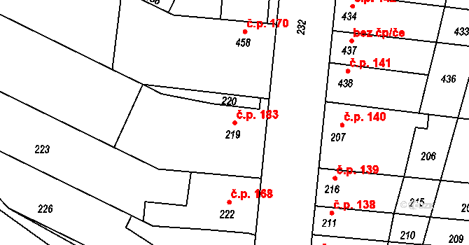 Přerov XII-Žeravice 183, Přerov na parcele st. 219 v KÚ Žeravice, Katastrální mapa