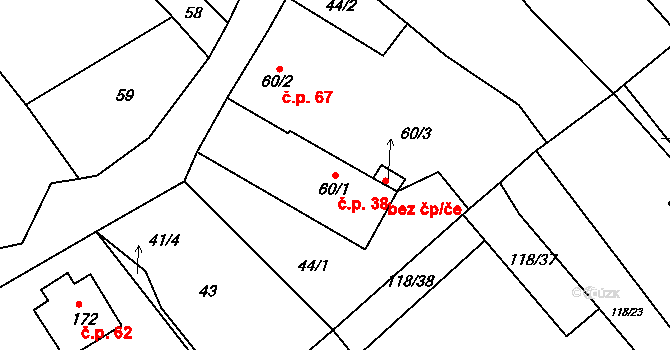 Horka I 38 na parcele st. 60/1 v KÚ Horka u Žehušic, Katastrální mapa