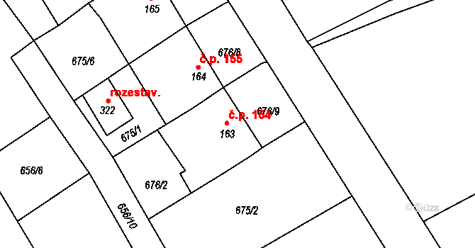 Olešnice 154 na parcele st. 163 v KÚ Olešnice u Trhových Svinů, Katastrální mapa