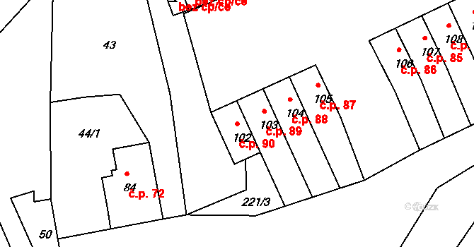 Bor 90, Sadov na parcele st. 102 v KÚ Bor u Karlových Var, Katastrální mapa