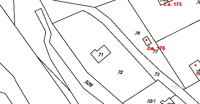 Jihlava 176 na parcele st. 71 v KÚ Pančava, Katastrální mapa