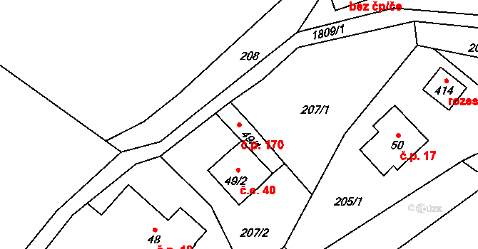 Guty 170, Třinec na parcele st. 49/1 v KÚ Guty, Katastrální mapa
