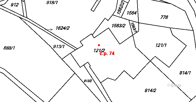 Horní Prysk 74, Prysk na parcele st. 121/2 v KÚ Horní Prysk, Katastrální mapa