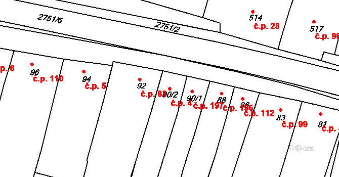 Moutnice 4 na parcele st. 90/2 v KÚ Moutnice, Katastrální mapa