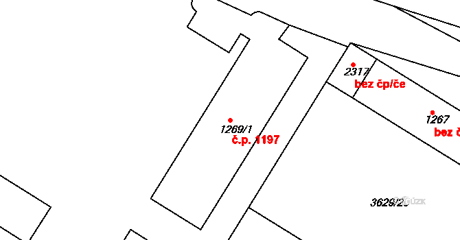 Veselí nad Moravou 1197 na parcele st. 1269/1 v KÚ Veselí-Předměstí, Katastrální mapa