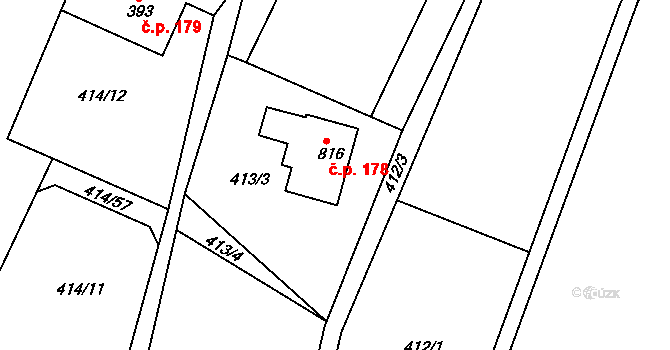 Ládví 178, Kamenice na parcele st. 816 v KÚ Ládví, Katastrální mapa