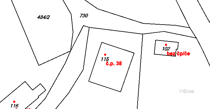 Javorník 38, Proseč pod Ještědem na parcele st. 115 v KÚ Javorník u Českého Dubu, Katastrální mapa