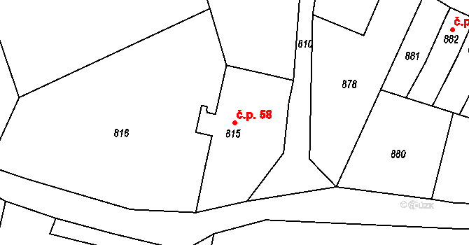 Raspenava 58 na parcele st. 815 v KÚ Raspenava, Katastrální mapa