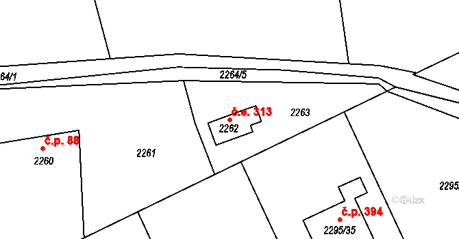Rovina 313, Hlásná Třebaň na parcele st. 2262 v KÚ Hlásná Třebaň, Katastrální mapa