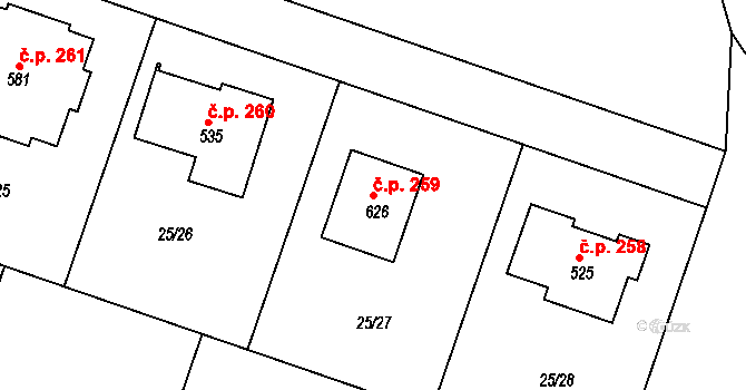 Rozvadov 259 na parcele st. 626 v KÚ Rozvadov, Katastrální mapa