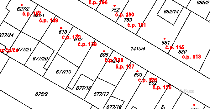 Chlumec nad Cidlinou III 128, Chlumec nad Cidlinou na parcele st. 605 v KÚ Chlumec nad Cidlinou, Katastrální mapa