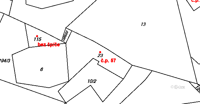 Hraničné Petrovice 57 na parcele st. 23 v KÚ Hraničné Petrovice, Katastrální mapa