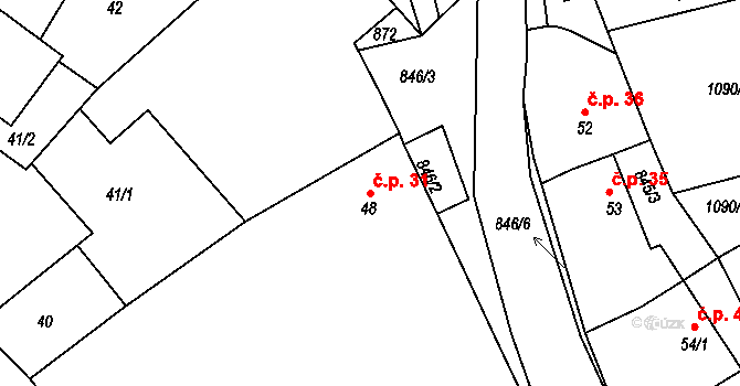 Želechovice 31 na parcele st. 48/1 v KÚ Želechovice u Uničova, Katastrální mapa