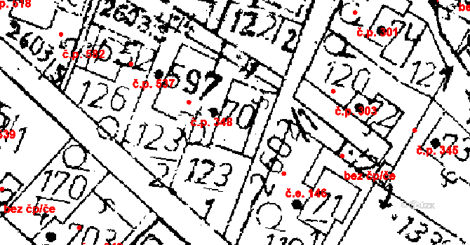 Kamenický Šenov 348 na parcele st. 70 v KÚ Kamenický Šenov, Katastrální mapa