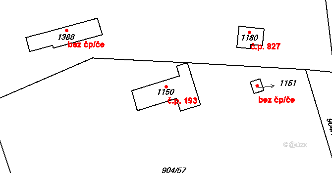 Libochovice 193 na parcele st. 1150 v KÚ Libochovice, Katastrální mapa