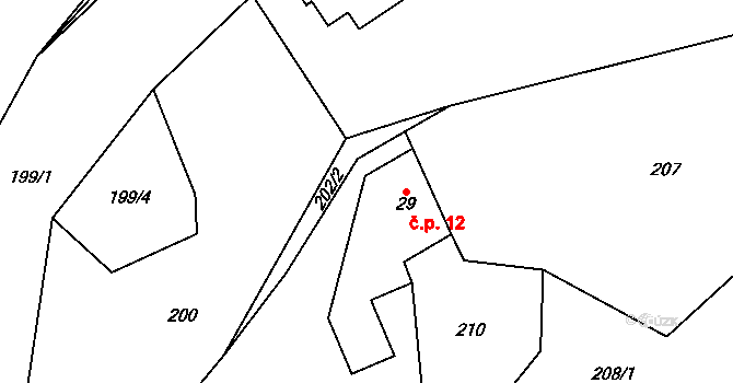 Lhota 12, Chuchelna na parcele st. 29 v KÚ Lhota Komárov, Katastrální mapa