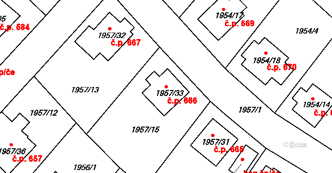 Semily 666 na parcele st. 1957/33 v KÚ Semily, Katastrální mapa